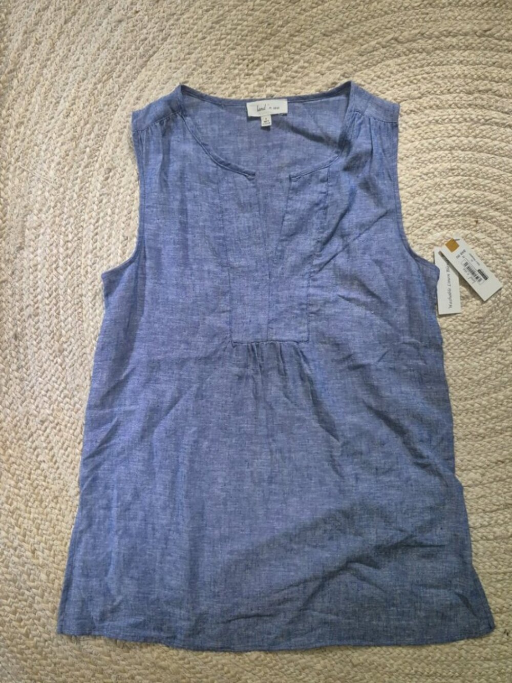 Land n Sea Marine Blue Linen Blend Casual Relaxed Coastal Tunic Top Small NWT